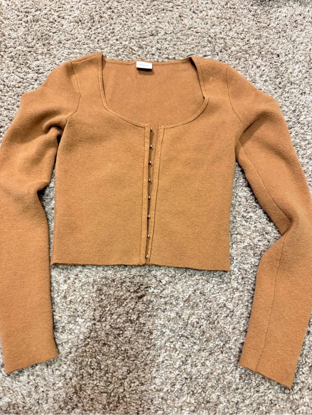 Abercrombie Cropped Hook-and-Eye Cardigan - Caramel Brown